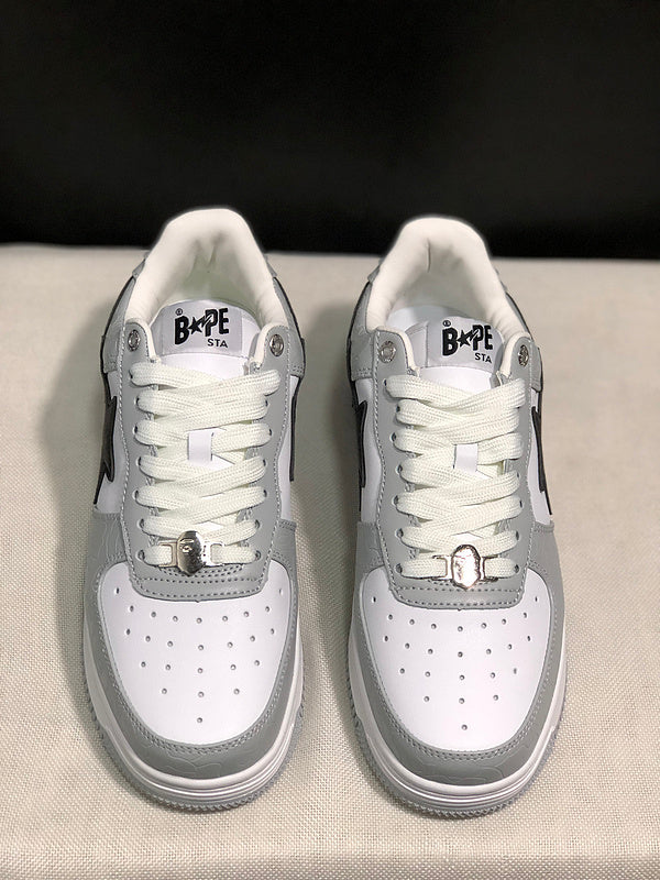 BAPE STA Low Grey & White Patent Sneakers
